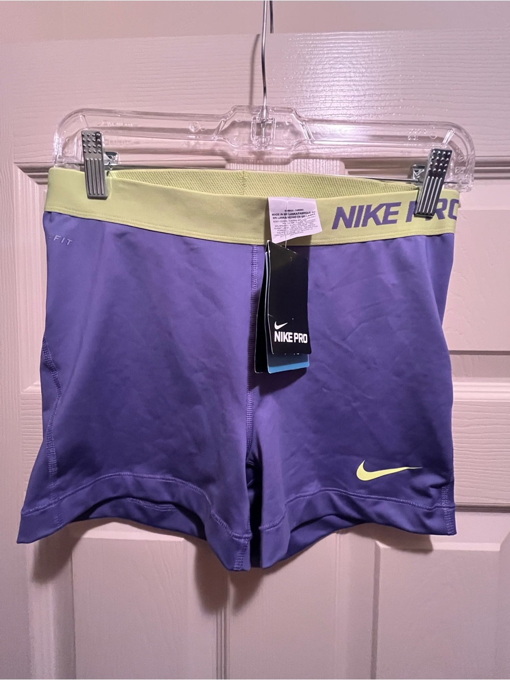 Nike Pro Women's Purple Training Shorts Dri-Fit with Lime Waistband Size L